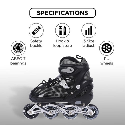 Endless EL1025 Inline Adjustable Skate | Color: Black | Size: Small-29EUR (US11C-US1) | for Kids 3 to 6 Years | Aluminium Chassis & 70mm PU Wheels | Front Wheels Flash- ABEC 7 Bearings