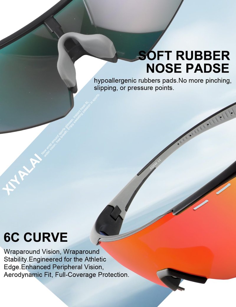 Xiyalai Sports Sunglasses for Men Women - Cycling Sunglasses for Running Baseball Driving Fishing UV400 Protection