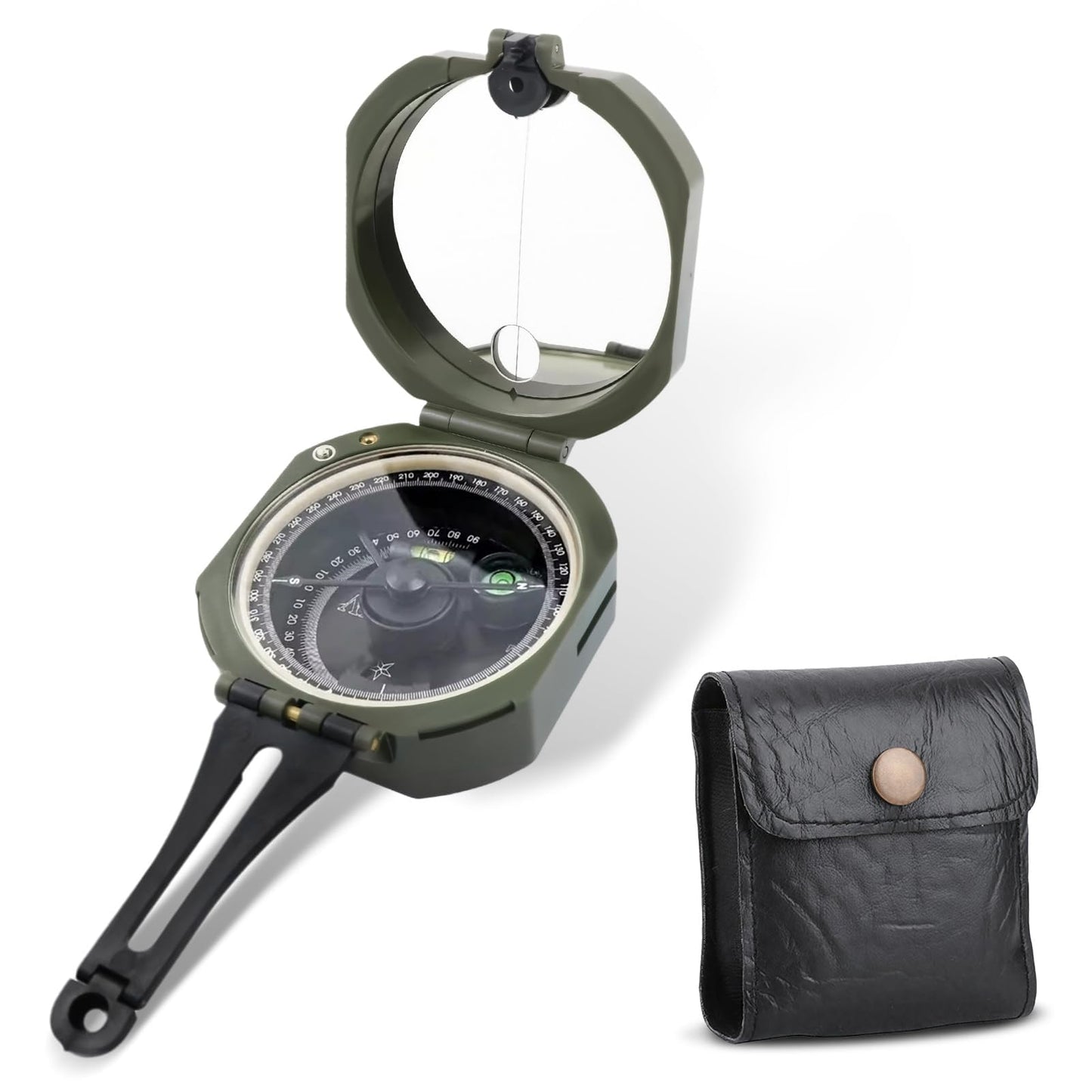 Outdoor Orienteering Compass Hiking Survival, Handheld Lensatic Compass with Mirror and Pouch for Outdoor Camping Riding, Compasss Gifts for Men
