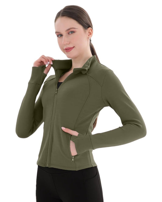 Pobodo, Women's, Thermal, Fleece Lined, Slim Fit, Winter Running, Warm Stand Collar, Yoga Track Top, 2-Way Zip, 4 Pockets