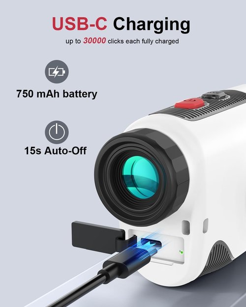 Golf Rangefinder with Slope, 7X Magnification 1300 Yards Range Finder with Flag Lock Vibration, Magnetic Cart Mount, USB-C Rechargeable, IP54 Water-Resistant for Golf Training & Tournament - White