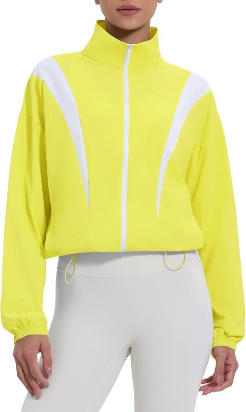 Locachy Women's Athletic Workout Jacket - Lightweight Cropped Full Zip for Running & Hiking