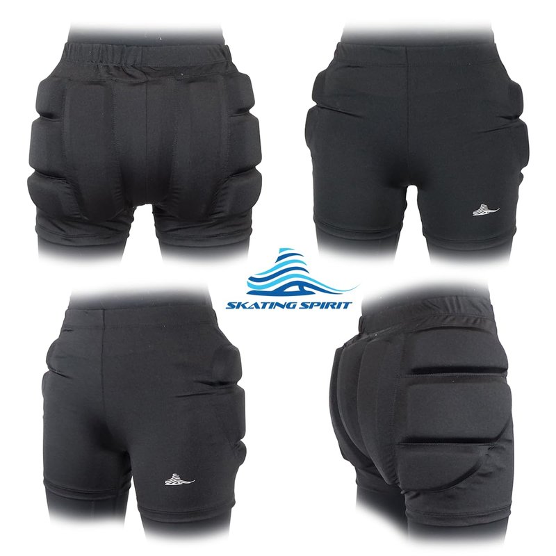 Skating Spirit Padded Shorts Protective Crash Pants Tailbone Hip Butt Pad for Ice Figure Roller Skating Skateboarding Skiing Snowboarding (L) Black