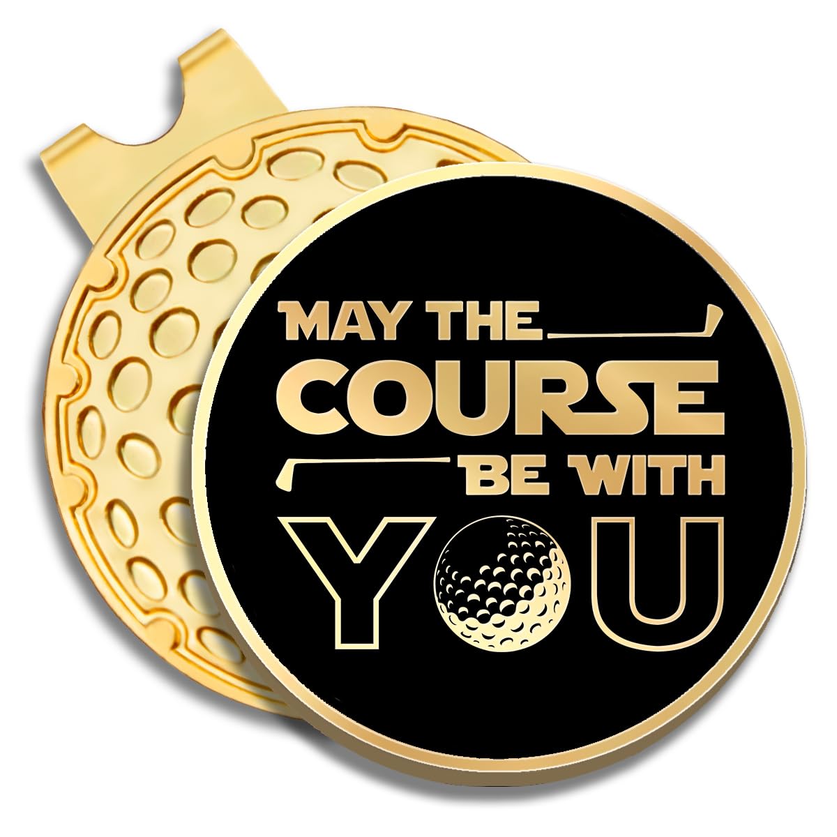 GEYGIE May The Course Be with You Black Gold Golf Ball Marker with Magnetic Hat Clip, Funny Golf Gifts and Accessories for Men Women, Birthday for Golf Fan, Golf Novelty Gift
