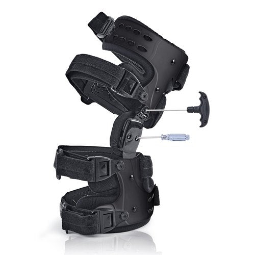 EZWORK OA Unloader Knee Brace - Arthritis Pain Relief, Osteoarthritis, Bone on Bone Knee Joint Pain, Cartilage Defect Repair, Avascular Necrosis Hinged, Degeneration (Black Left)