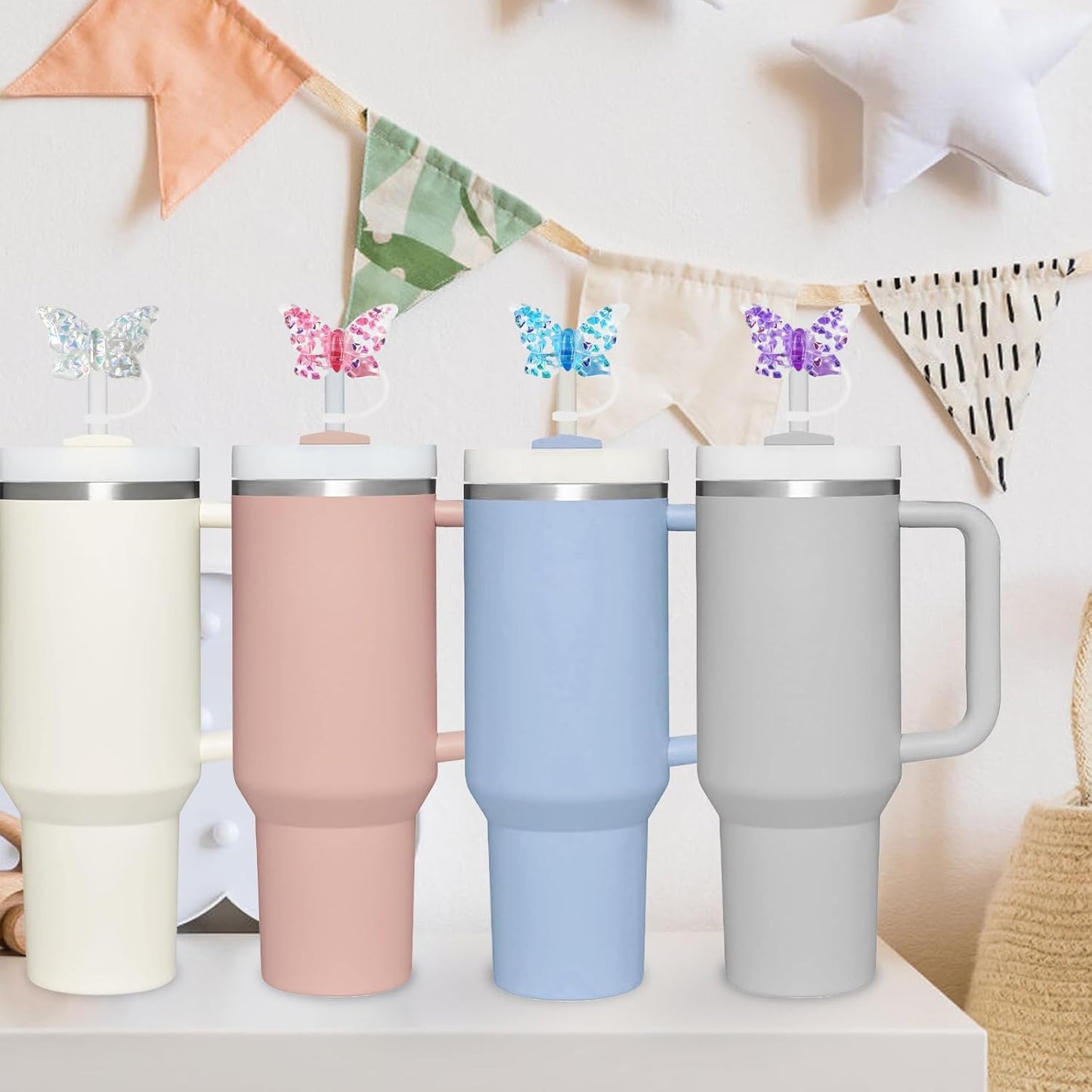 Skiennix Silicone Straw Covers - 4 Pcs Set for 30 & 40oz Stanley Cups | Fits 10mm Straws (Butterfly)