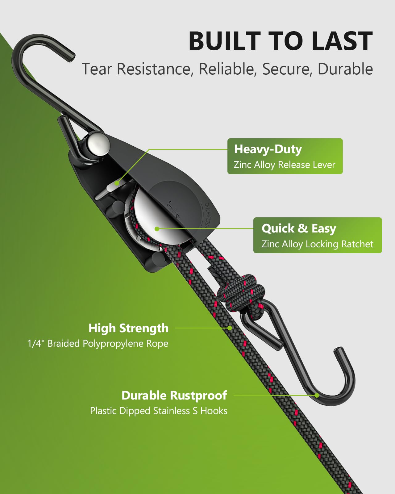 Kayak Straps Tie Downs 8 Pack Set, Adjustable Ratchet Tie Down Straps
