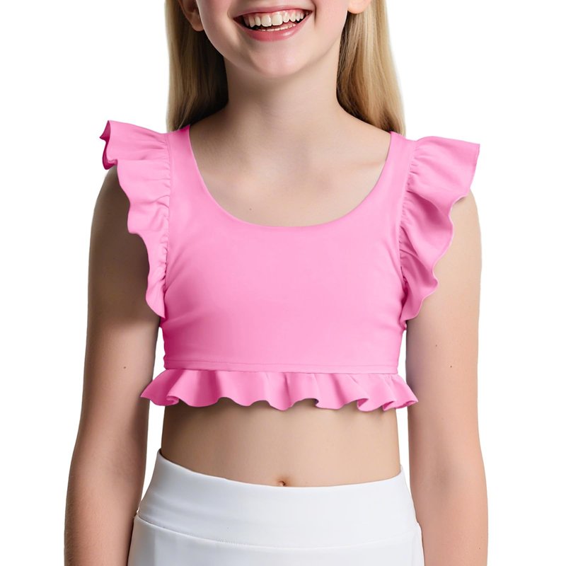 Girls Training Bra Athletic Sports Bra for Kids Cute Ruffle Comfort Dance Yoga Crop Tops 7-14 Years Black