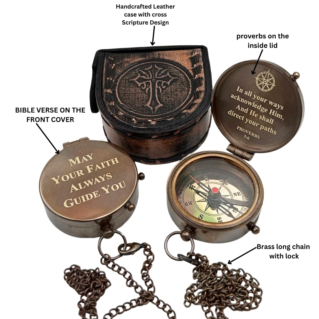 Baptism Gifts for Boys – Handmade Brass Compass with Scripture – May Your Faith Always Guide You – Christian, Catholic, Religious Gift for First Communion, Confirmation, Christening – Gift for Men