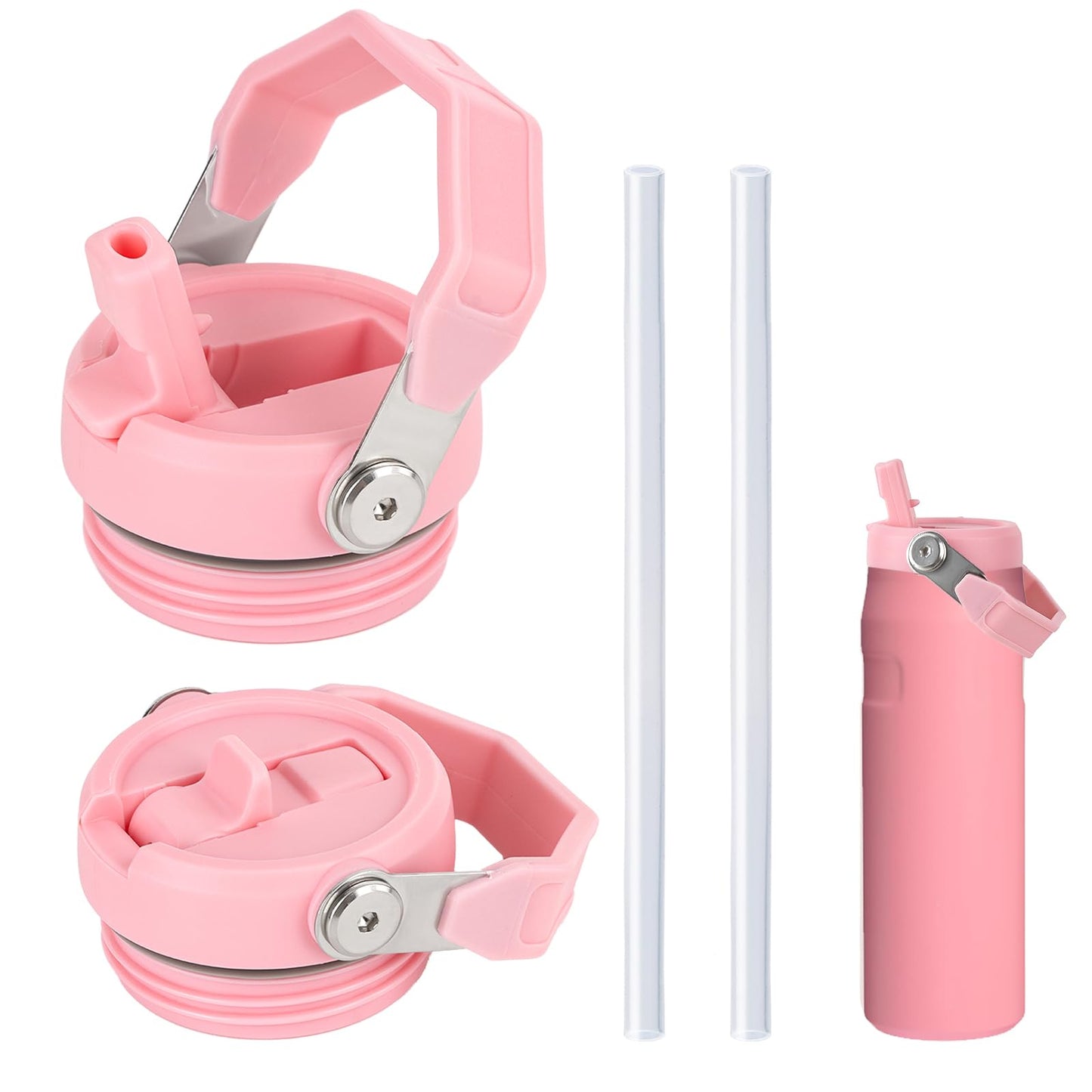2 PCS Replacement Lid for Stanley IceFlow Flip Straw 2.0, Compatible with Stanley 24/16 oz, 2 PCS Spill Proof Lid Accessories Fit, BPA-Free (Pink)