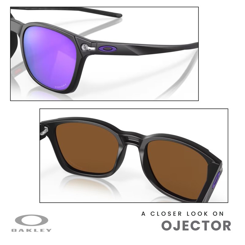 OAKLEY Ojector OO9018 901803 55MM Matte Black/Prizm Violet Rectangular Sunglasses for Men+ Bundle Accessory Leash Kit, Microfiber Pouch