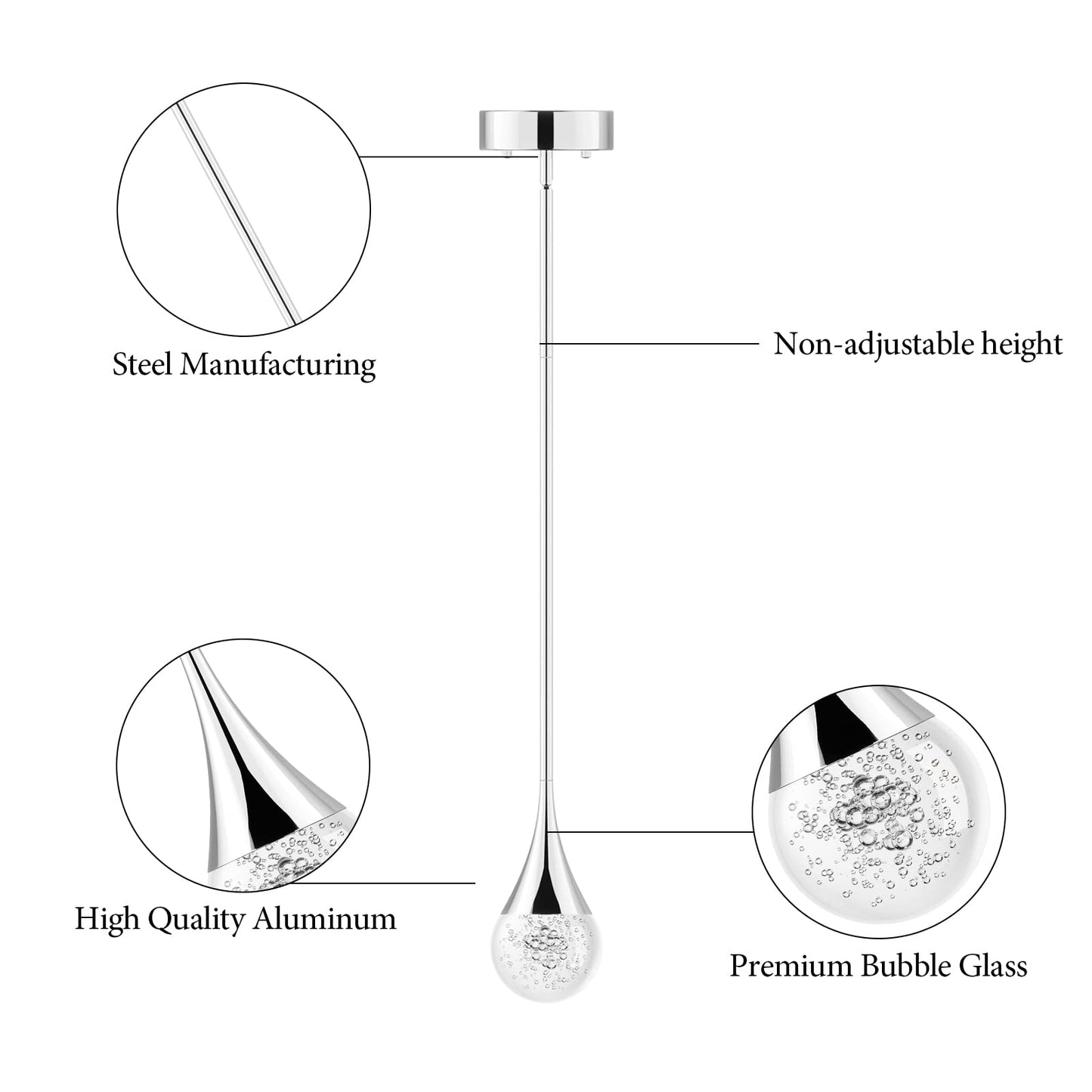 Aoceley Crystal Pendant Light Fixtures for Kitchen Island, Dimmable Integrated LED Lighting with Crystal Glass Chrome Finished, Modern Pendant Light for Kitchen Island Dining Room Bar (1-Light)