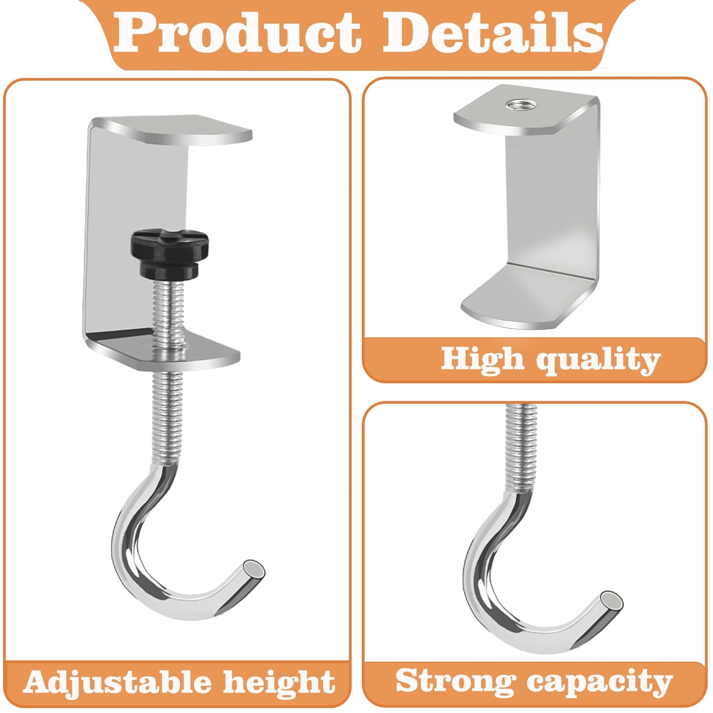 Vinommart 6 Pcs Adjustable Table Hooks for Hanging Bags, Heavy Duty Metal Backpack Hooks for Desk