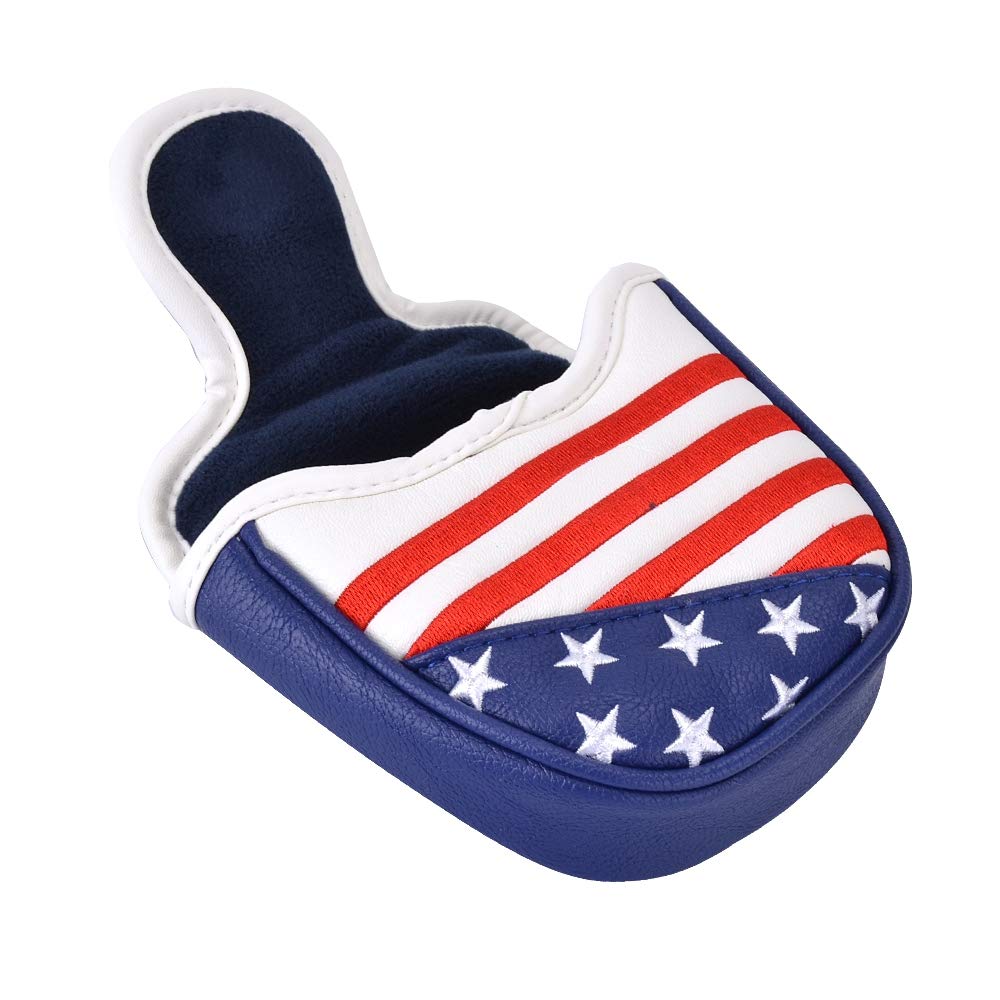 GOOACTION American Eagle Mallet Putter Head Cover – 3D Embroidered Stars & Stripes with Eagle, Magnetic Closure, Waterproof PU Leather, Patriotic Golf Cover