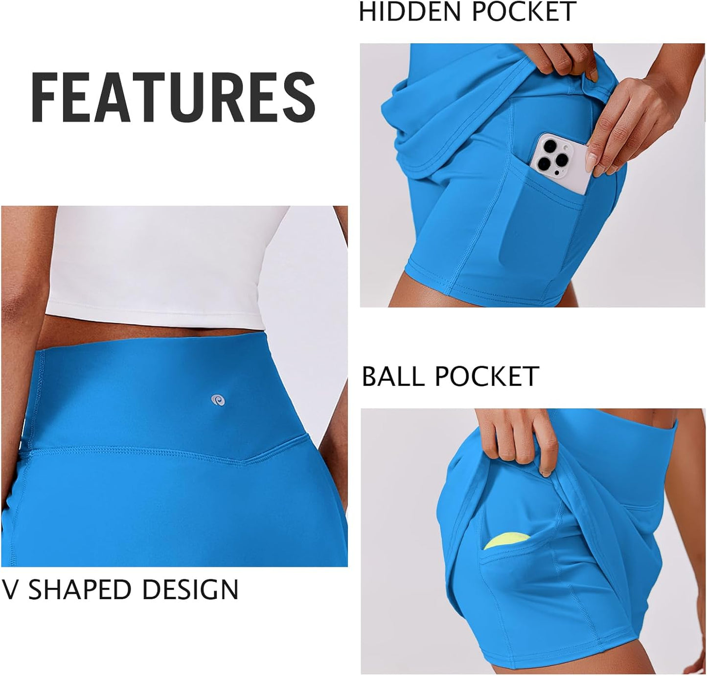 PINSPARK Women's High Waisted Tennis Skirt - Stretchy Golf Skort with 2 Pockets for Workout & Running