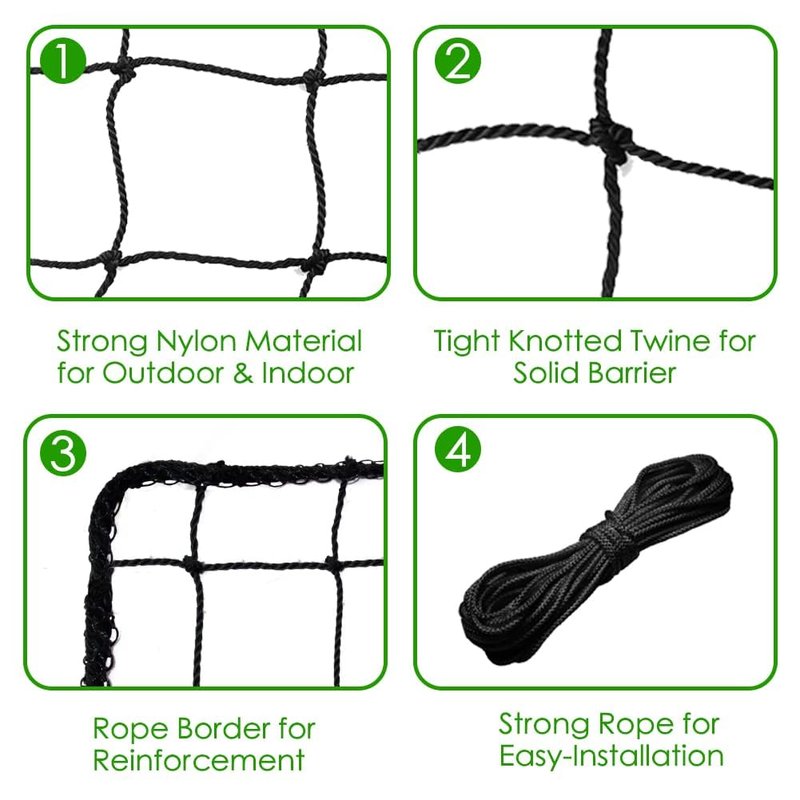 Wiseek 10'x40' Baseball Softball Backstop Nets, Heavy Duty Sports Netting Barrier Net #18 Nylon Baseball Netting Black Net