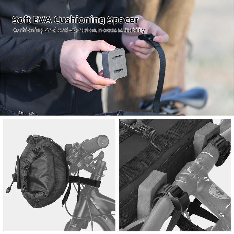 Rhinowalk Waterproof Handlebar Bag 12L, Roll-Top Bikepacking Dry Bag with Front Panel & Removable Harness, Shoulder Strap Included (Type 9300)