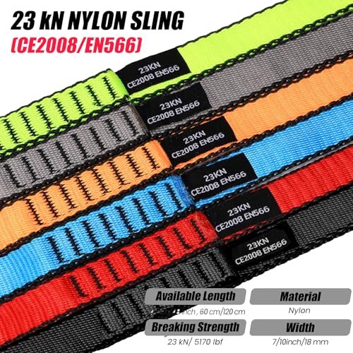 18MM Nylon Climbing Slings - 23kN Strong Webbing Strap - 60cm Black