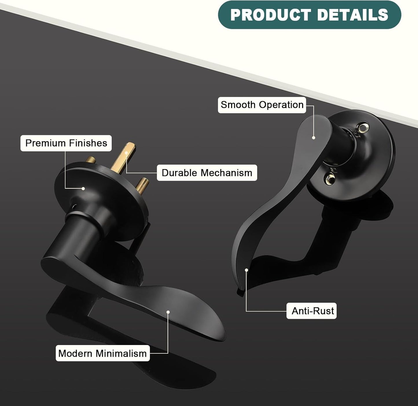 Black Privacy Door Levers - 6 Pack Keyless Modern Wave Handles for Bedrooms