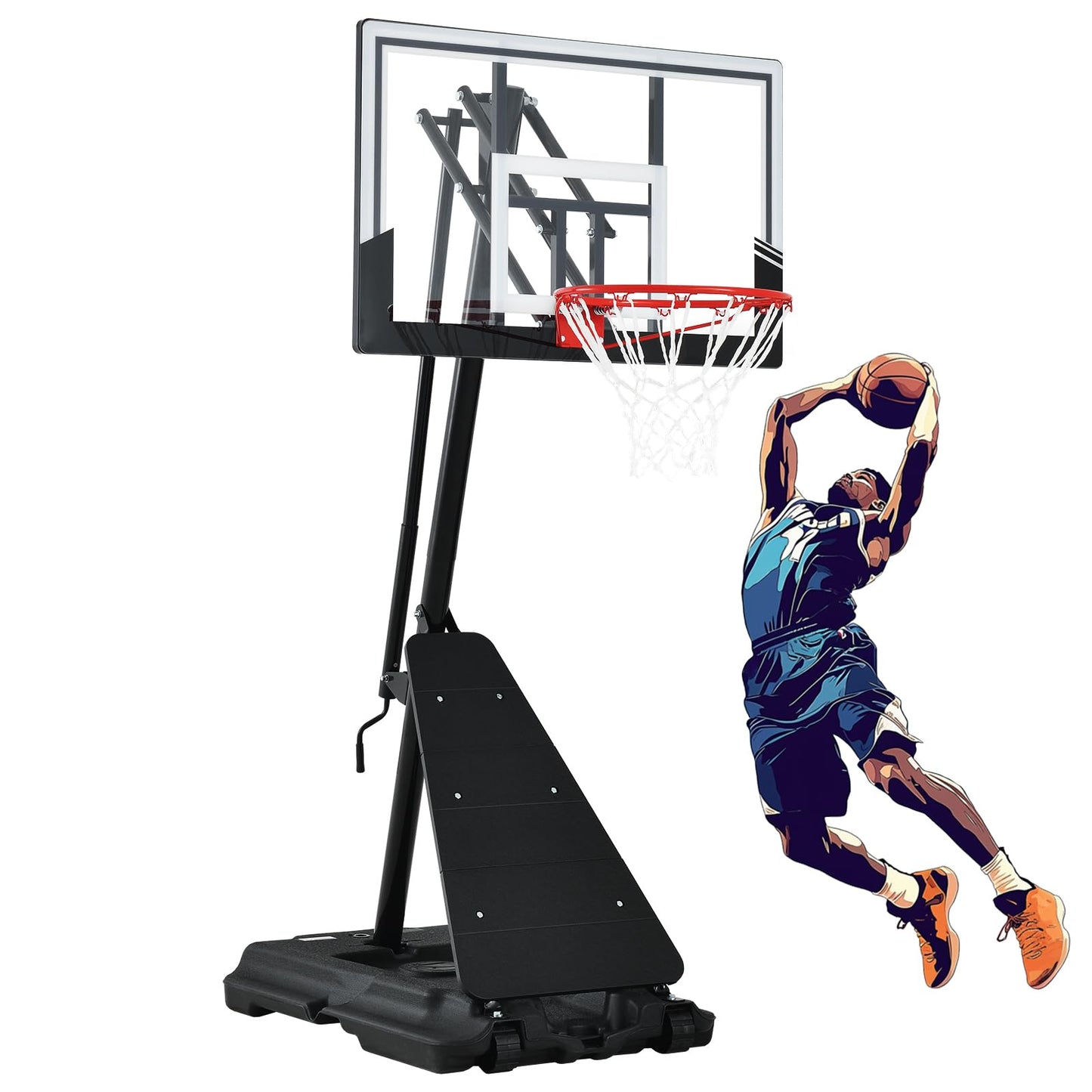 Basketball Hoop Outdoor,Portable Basketball Hoop with Impact Resistant PC Backboard,10FT Height Quickly Adjustable Basketball Goal System with Rebound Plate (White and Black, 47 inch Backboard)