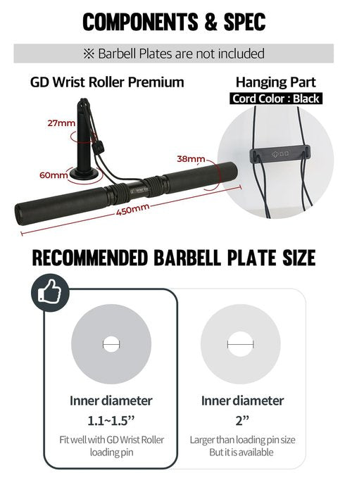 GD Hanging Wrist Roller Forearm Blaster- Forearm Strengthener Exercise Equipment Wrist Trainer for Muscle building and Injury prevention Hand Grip Strength (Hanging Wrist Roller Premium(Rope : Black))