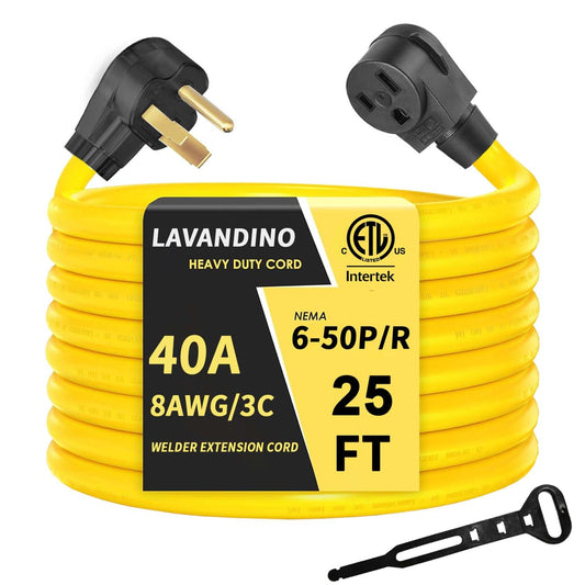 LAVANDINO 25FT 250 Volt Welder Extension Cord 8 AWG for 40 Amp, 8 Gauge Power Extension for Welding Machine NEMA 6-50P to 6-50R