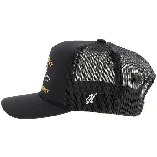 HOOEY Rank Stock Trucker Hat for Men – Adjustable Snapback, Breathable Mesh Baseball Cap - Western Trucker Hat - One-Size - Bucking Beef & Rodeo Company Stitch Design - Black