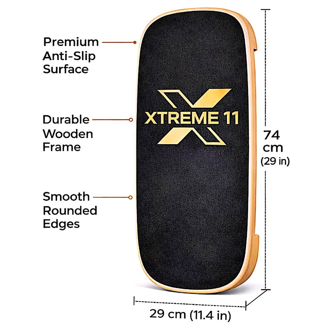 Xtreme11 Wooden Balance Board Trainer for Adults – Core Strength & Stability Trainer for Surf, Skateboard & Snowboard Training – Non-Slip Balance Board for Home Gym Fitness