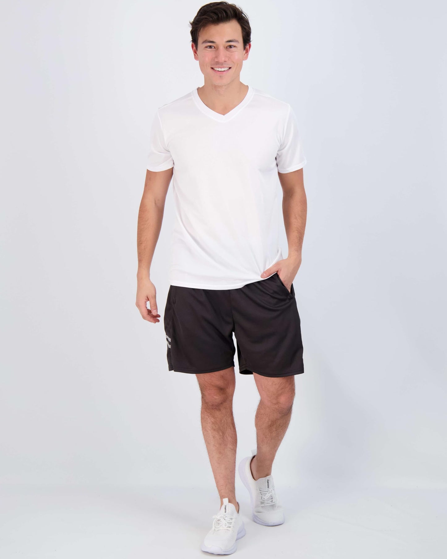 Real Essentials 5 Pack: Men's Mesh Short Sleeve V-Neck T-Shirt | Athletic Dry Fit V Neck Workout Shirt,Set 2-L
