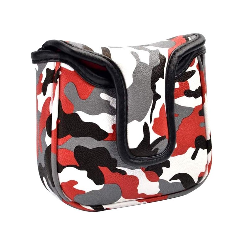 PLUSKER Golf Heel Shafted Camo Square Mallet Putter Cover Magnetic Closure with Red Camouflage Pattern Golf Club Putters Headcover
