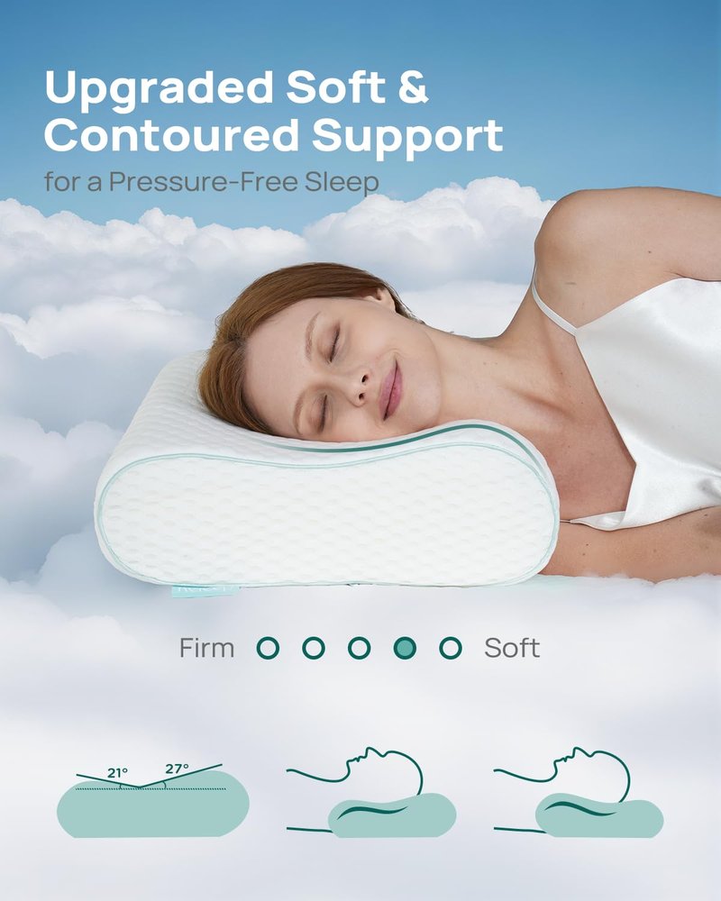 Releep Memory Foam Neck Pillow for Pain Relief – Adjustable Contour (4 Heights), Portable & Washable – Travel Pillow for Airplane, Car, Hiking (15.7” x 11”) – No Storage Bag