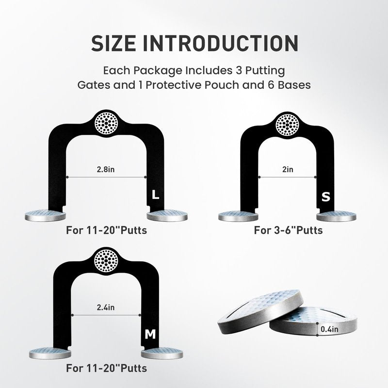 FINGER TEN Golf Putting Gates 3 Gate Sizes S M L(2''/ 2.36''/ 2.76'') with Protective Pouch Putting Training Aids, Game Gift for Home Green Outdoor Indoor Use (3 Putting Gate)
