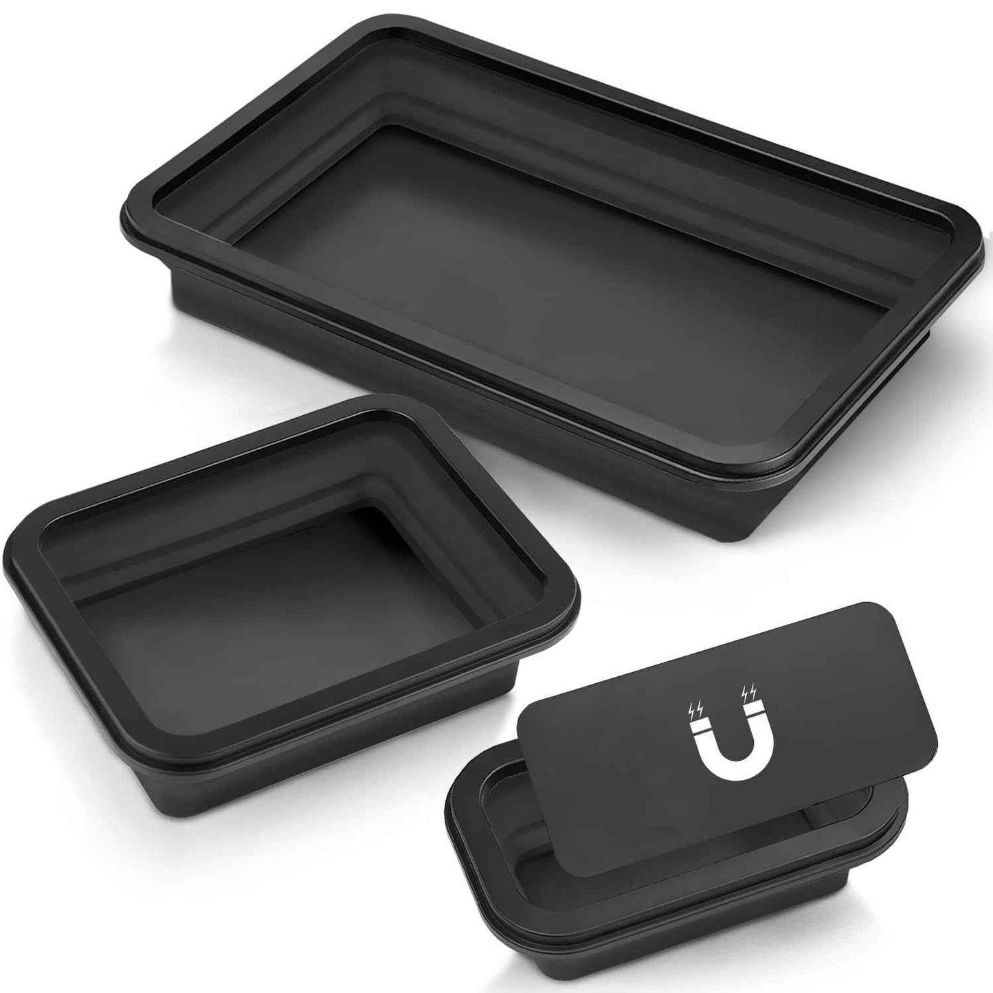 ARTIPOLY Collapsible Magnetic Parts Tray Set, 3 Different Size Foldable Silicone Magnetic Tool Trays for Bolts, Screws, Nuts and Other Small Metal Parts, Mechanic Tool for Men