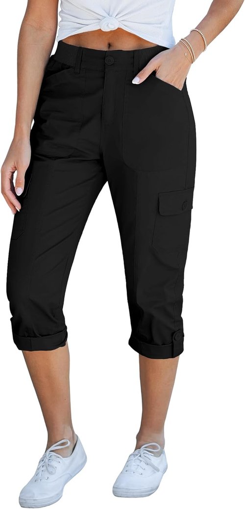 GRAPENT Cargo Capri Pants - High Waisted Relaxed Fit Casual Cropped Trousers for Women