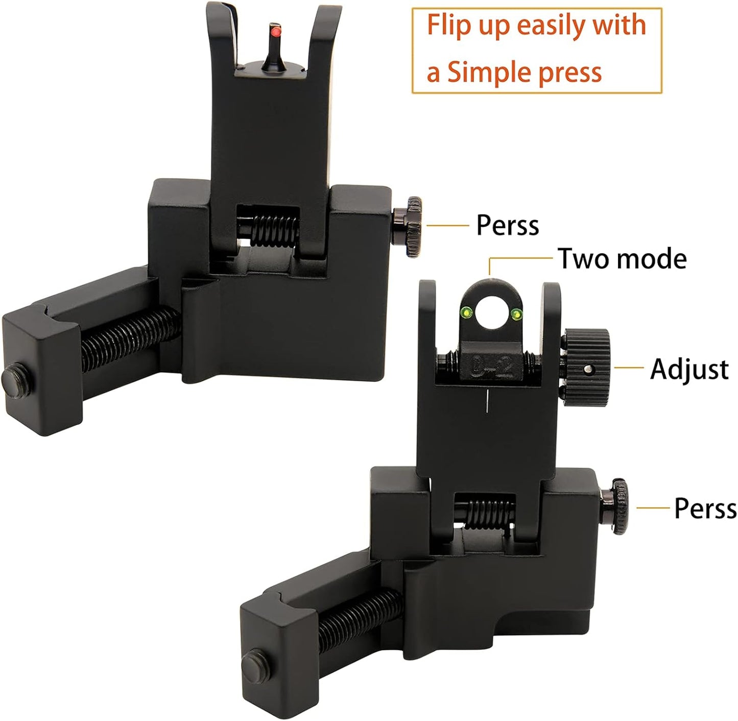 45 Degree Offset Flip Up Iron Sights by [Brand Name] - Low Profile Fiber Optic Front & Rear Sights with Red/Green Dots for Picatinny Rails