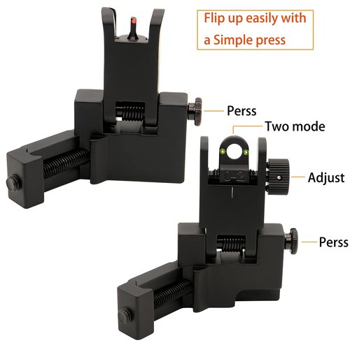 45 Degree Offset Flip Up Iron Sights, Rapid Transition Backup Fiber Optics Iron Sights Low Profile Front and Rear Sights with Red and Green Dots Compatible with Picatinny Weaver Rails