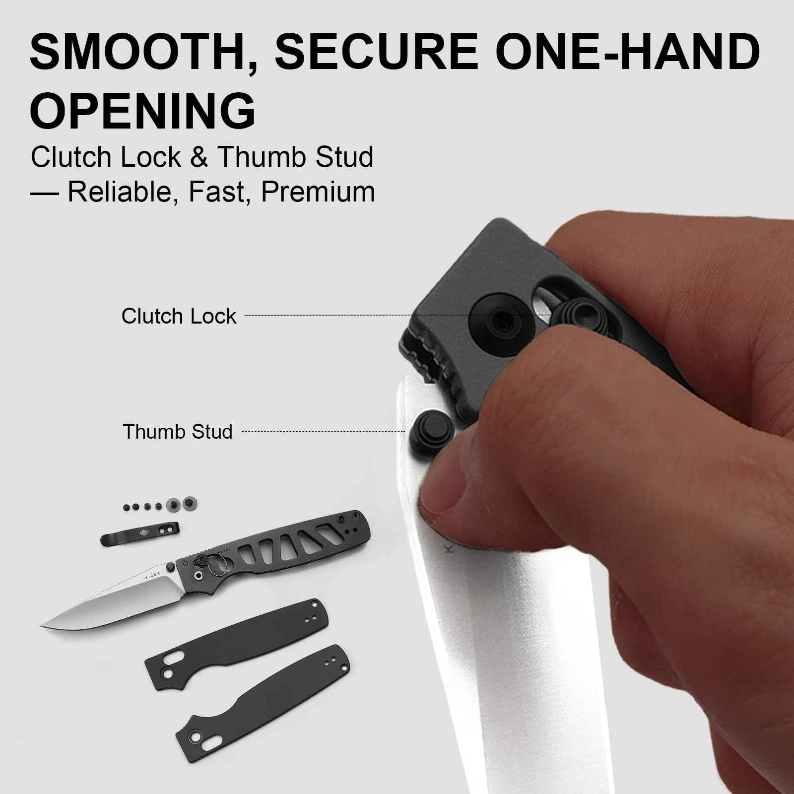 Kizer Original 2 EDC Pocket Knife, 3.17" 14C28N Modified Drop Point Folding Knife with Aluminum Handle, Thumb Stud Opener Clutch Lock, for Camping Hiking Fishing V3605.2MA1