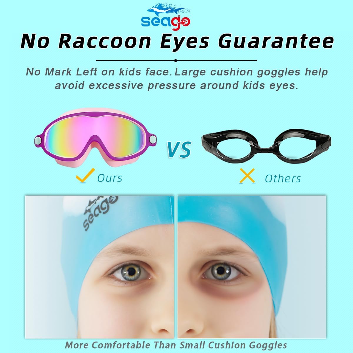 Seago Swim Goggles - 2 Pack Anti-Fog & Anti-UV Wide View Goggles for Kids Ages 3-14