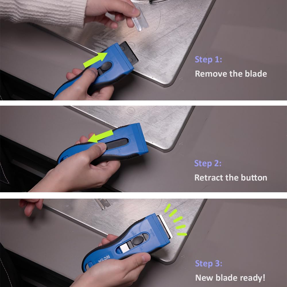 Nova Auto-load Razor Blade Scraper With 16 Extra Standard Razor Blades, Ergonomic Handle, Blades Storage, Cleaning Plastic Scraper Tool for Glass Stove Top, Paint, Window, Oven Door and Cooktop