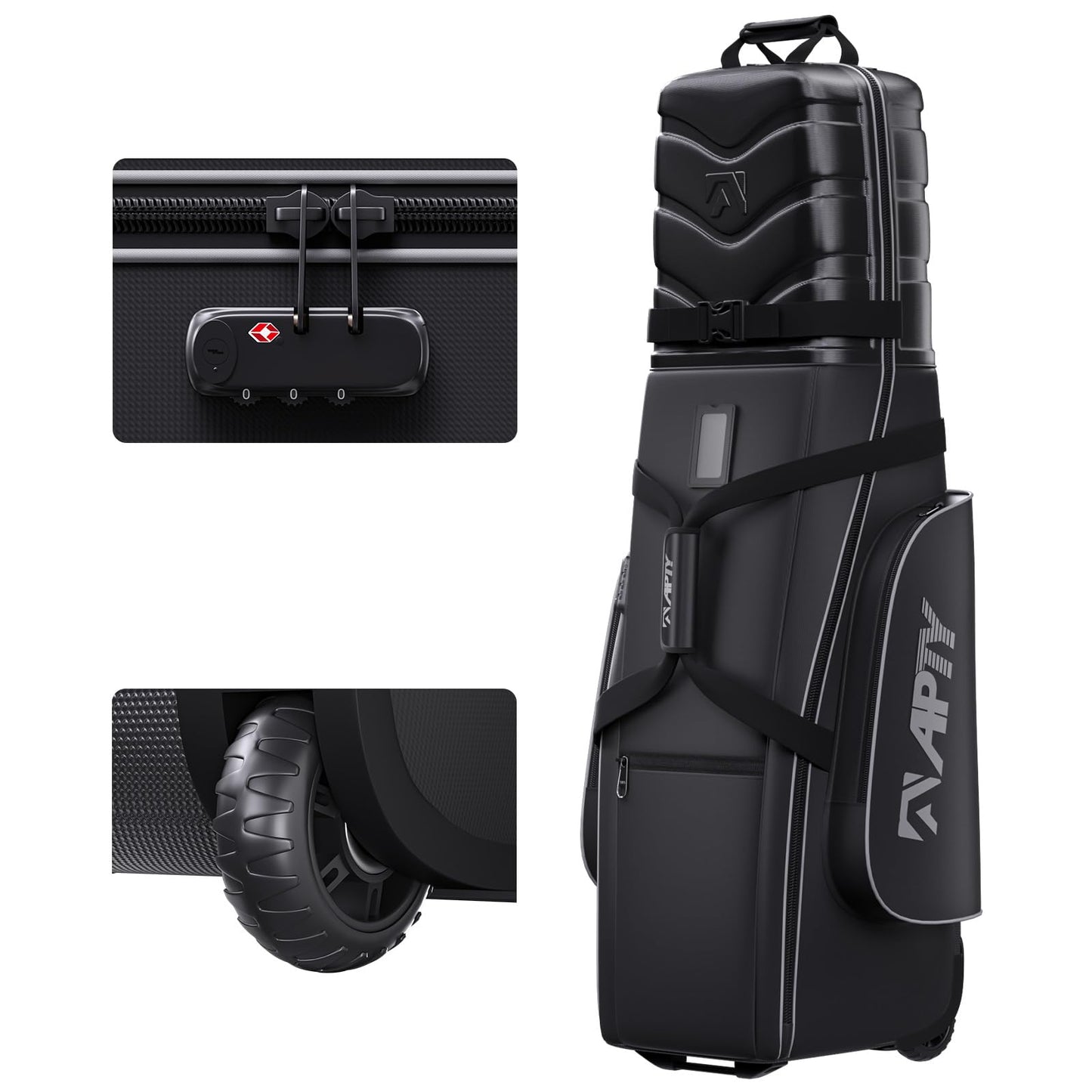 APTY Hard Case Top Golf Club Travel Bag with Wheels, Padded Golf Luggage Case Cover for Airline - with Integrated Combo Lock, 1680D Wear-Resistant Oxford