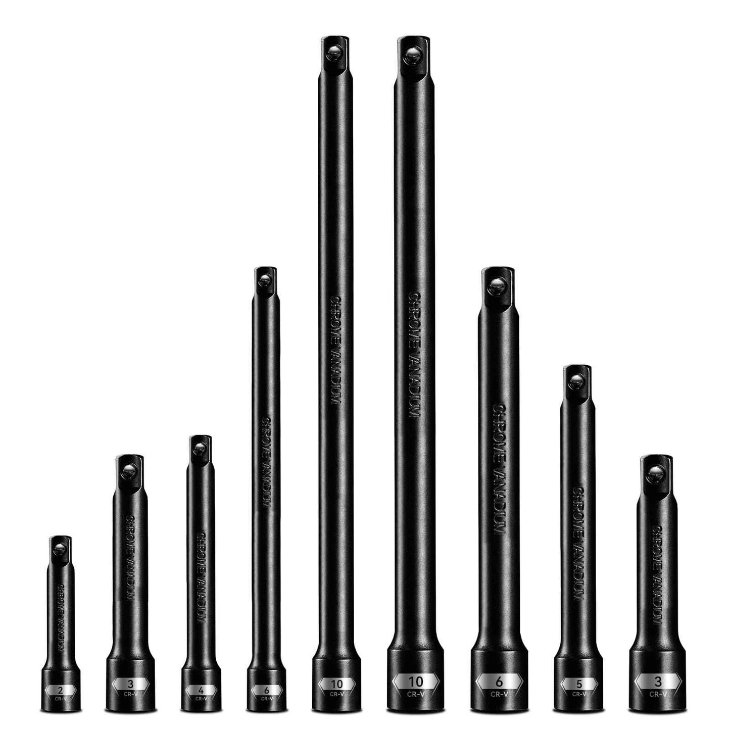 9 Pieces Impact Extension Bar Set, 1/4", 3/8" and 1/2" Drive Socket Extension, Premium Chrome Vanadium Steel with Black Phosphate Finish