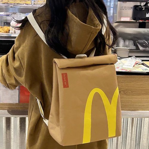 JBIUVBTY Classic Funny Retro Paper Bag Large Capacity Backpack Cute Personalized Shoulder Crossbody Canvas Backpack Notebook