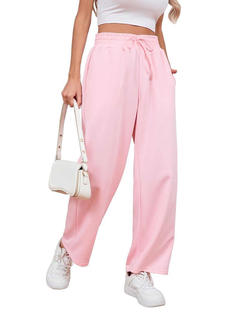 Yiyilina Wide Leg Sweatpants Women Baggy Lounge Sweat Pants with Pockets Casual High Waist Drawstring Work Athletic Joggers 2025 Fall(Pink,M)