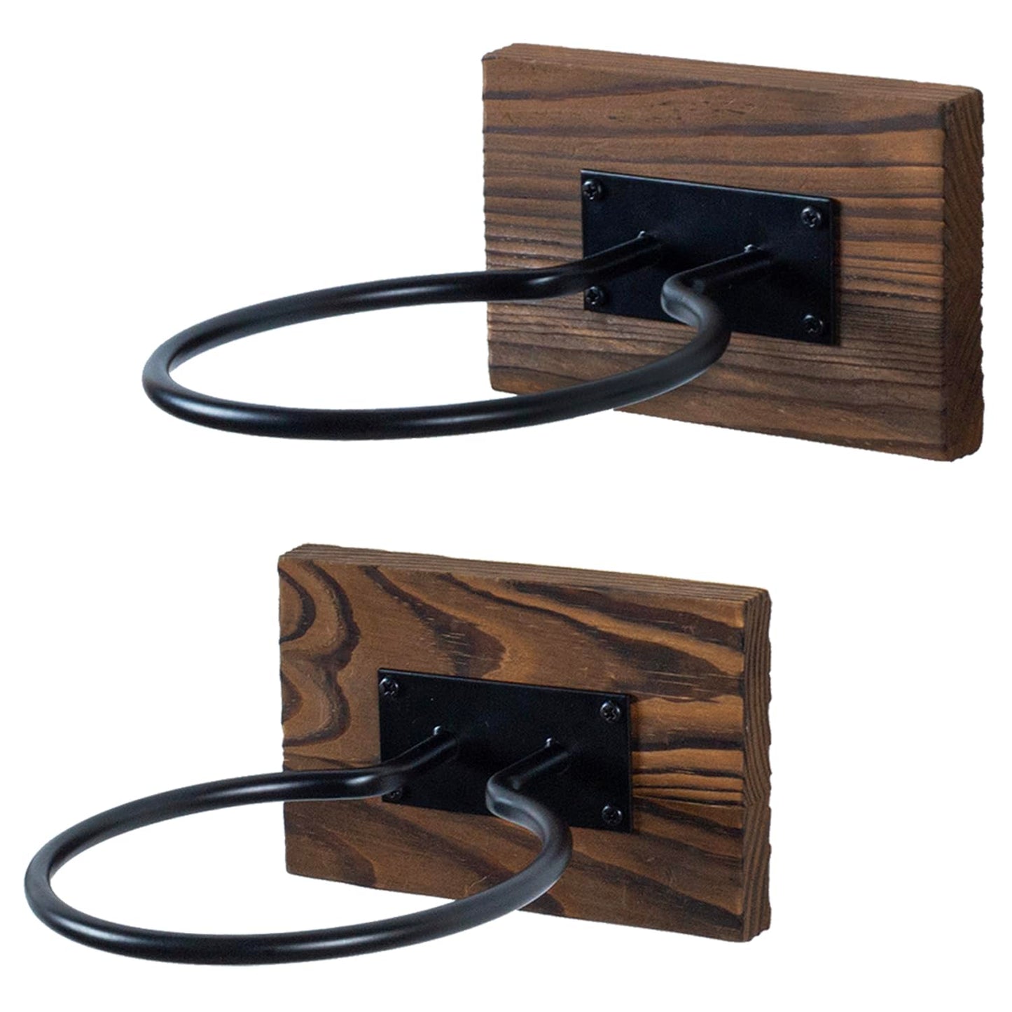 MyGift Wall-Mounted Sport Ball Rack Display Holder - Solid Brown Wood and Metal Hanging Gym Basketball Football Volleyball Soccer Ball Equipment Storage, Set of 2