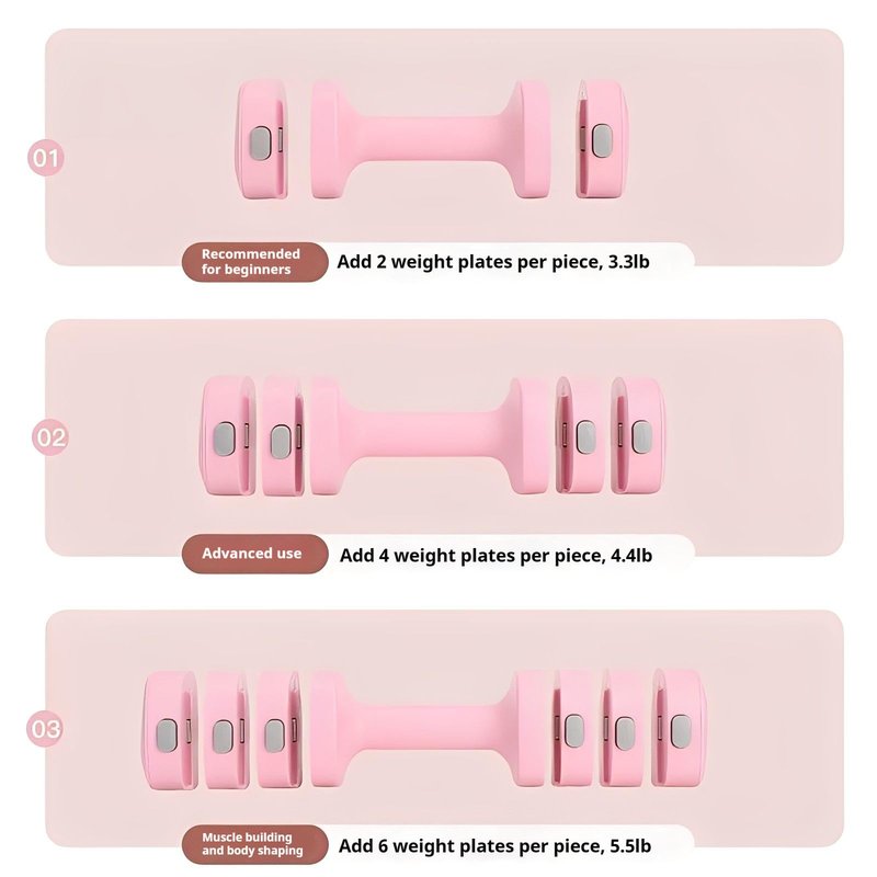 Adjustable Dumbbell Set of 2, 4 in 1 Free Weights for Women with Fast Adjustment, Home Gym & Outdoor Exercise Training, Includes 2.2lb 3.3lb 4.4lb 5.5lb Hand Weights, Compatible with Kettlebells (Green)