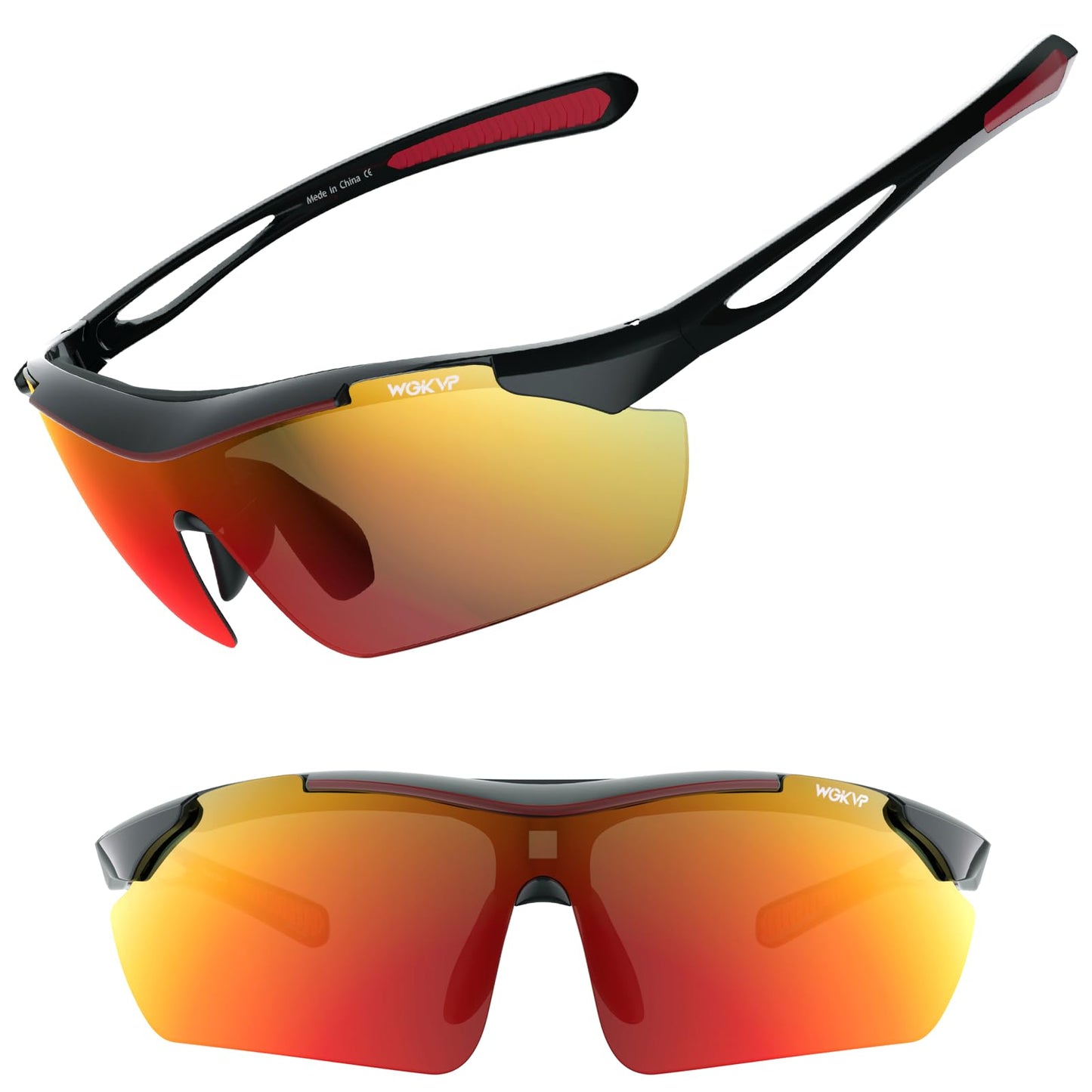 WGKVP Polarized Cycling Glasses for Men Women Sports Sunglasses Baseball Glasses Golf Running Driving Fishing (Black Red)