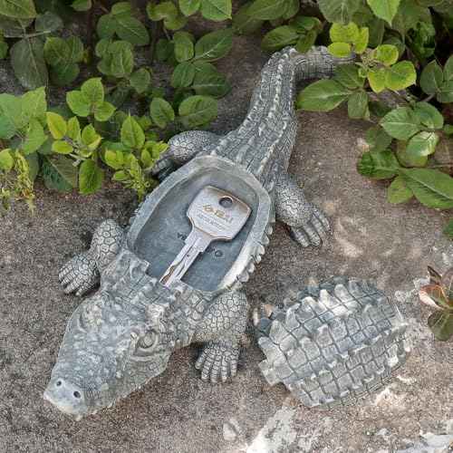 Hide A Key Outside Crocodile Statue Key Hider, Animal Spare Key Hider Hidden Key Holder Small Alligator Statue for Garden Outdoor Indoor or Yard