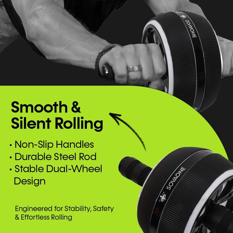 SovaOne Ab Roller Wheel – 4-in-1 Ab Roller Kit with Knee Mat, Jump Rope & Resistance Band – Core & Abs Workout Equipment for Home Gym – Abdominal Exercise Wheel for Men & Women