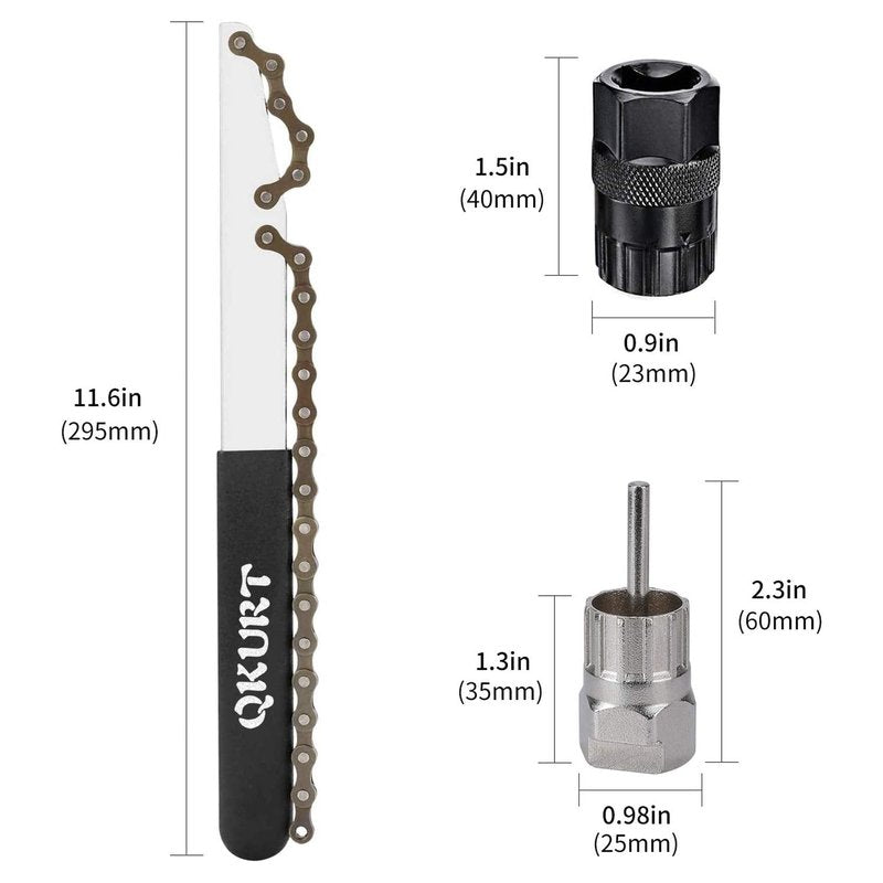 QKURT Bike Chain Whip Tool Kit, 3PCS Cycle Cassette Removal Tool Fit for 7,8,9,10,11,12 Speed Chains