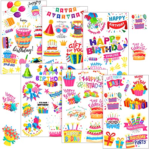 Happy Birthday Stickers - 6 Sheets with Colorful Designs